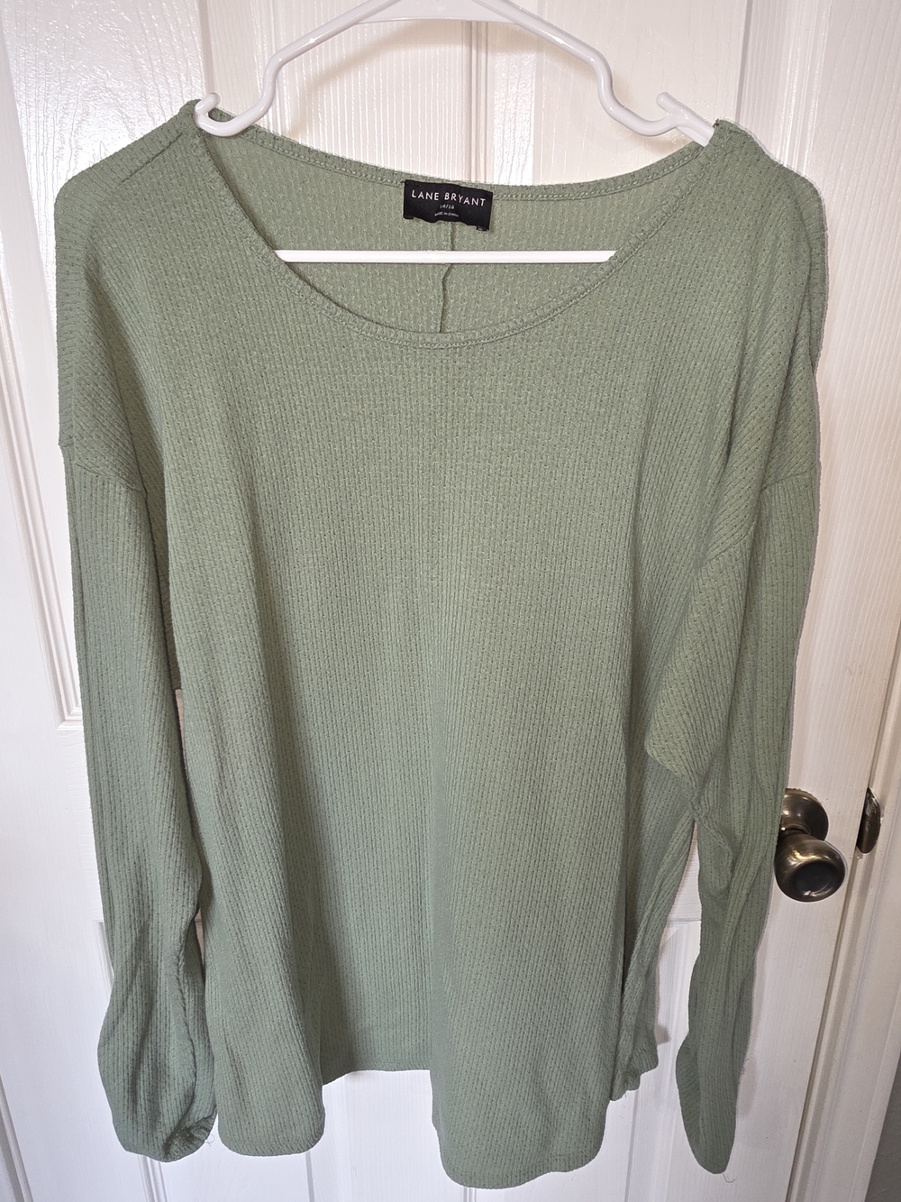 Lane Bryant Sage Green Waffle Long Sleeve Top